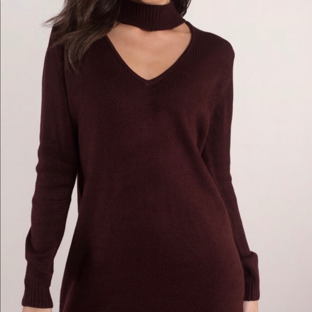 Tobi sweater dress choker cut out wine